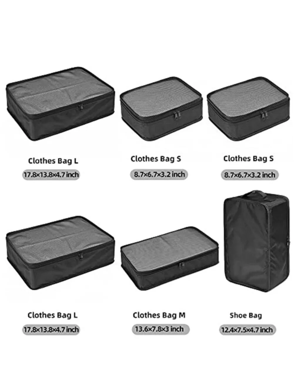 Packing Cubes Travel Organizer Set Compression Luggage Bags Shoe Bag 6 Piece